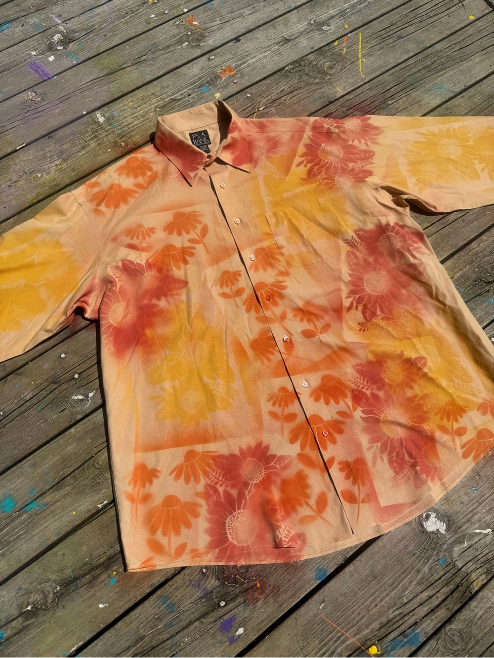 Hand Painted Sunflower Oversized Shacket Women XL 2XL Fall Colors Upcycled Art - Picture 5 of 13